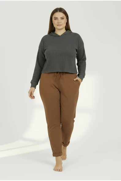 Bravie Duble Paça Büyük Beden Eşofman Altı Kiremit 2020 - 3