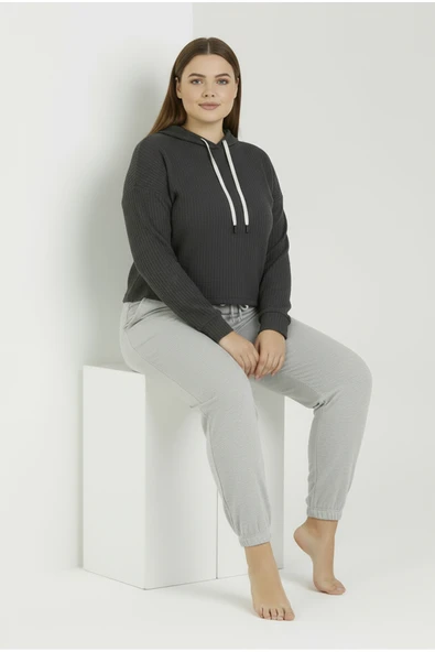 Bravie Jogger Paça Büyük Beden Eşofman Altı Gri 2017 - 4