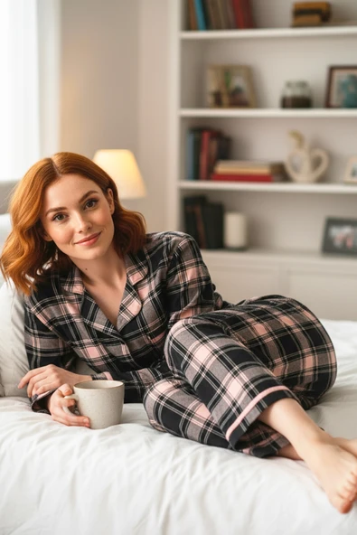 Bravie Süet Gömlek Pijama Takımı 7105 Ekoseli Antrasit