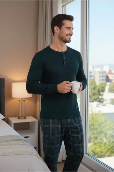 Bravie Luxury Thermal Erkek Pijama Takımı 9747 Yeşil - 4