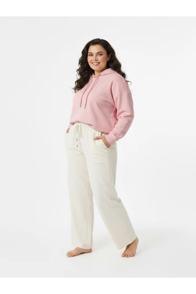 Bravie Düz Paça Büyük Beden Eşofman Altı Bej 2016