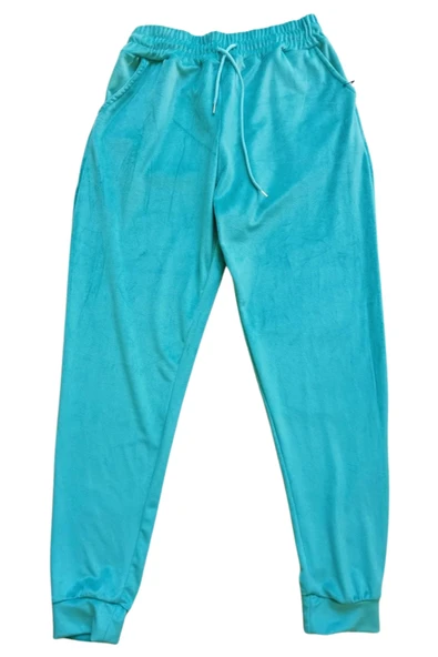 Parlak Kadife Cepli Pantolon Eşofman Pijama Altı Unisex Lastikli Paça Yeşil ürün görseli