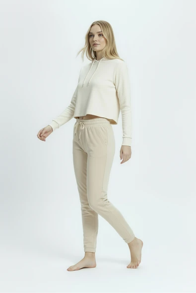 Bravie Jogger Paça Eşofman Altı Bej 3013