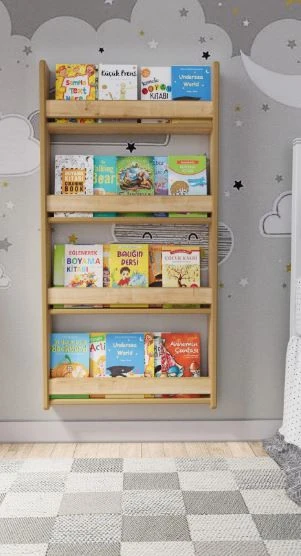 Montessori 4 Raflı Mdf Çocuk Kitaplığı 120x60 Cm  Safir Meşe - Resim 4