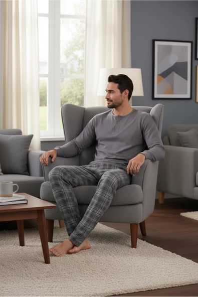 Bravie Luxury Thermal Erkek Pijama Takımı 9733 Füme - 6