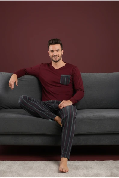 Bravie Luxury Thermal Erkek Pijama Takımı 9732 Bordo - 3