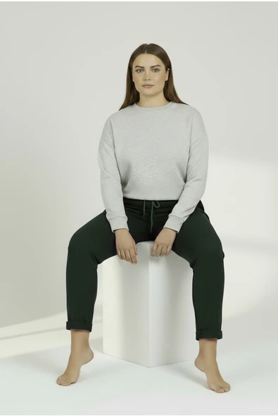 Bravie Duble Paça Büyük Beden Eşofman Altı Haki 2020 - 4