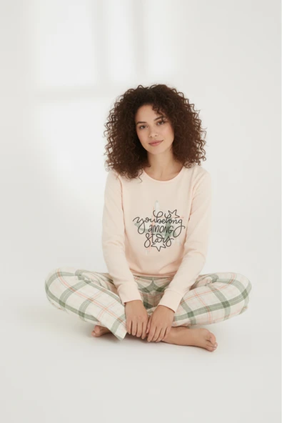 Bravie Luxury Thermal Among Stars Desenli Kadın Polar Kışlık Pijama Takımı – 42058 - 3