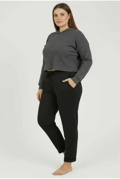 Bravie Duble Paça Büyük Beden Eşofman Altı Siyah 2020