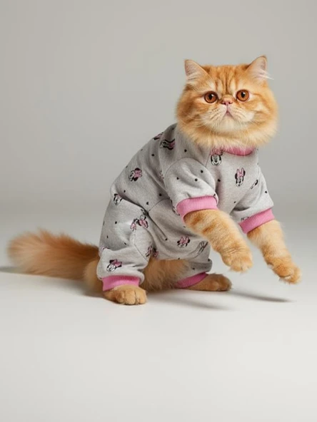 Pink Minnie Kedi Tulumu | Pamuklu Penye Kedi Kıyafeti | Küçük Irklar İçin | Tüy Dökülmesini Azaltır - Resim 2