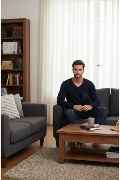 Bravie Luxury Thermal Erkek Pijama Takımı 9746 Lacivert - 2