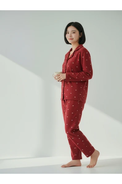 Bravie Süet Gömlek Pijama Takımı 7004 Puantiyeli - 2