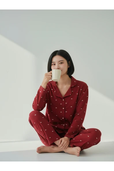 Bravie Süet Gömlek Pijama Takımı 7004 Puantiyeli - 5