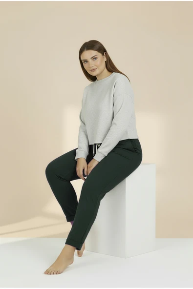 Bravie Duble Paça Büyük Beden Eşofman Altı Haki 2020 - 2