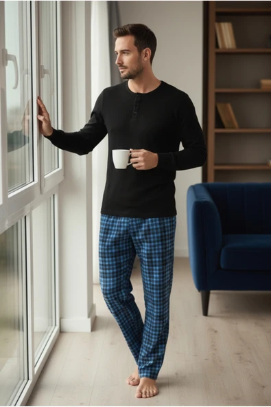 Bravie Luxury Thermal Erkek Pijama Takımı 9745 Siyah