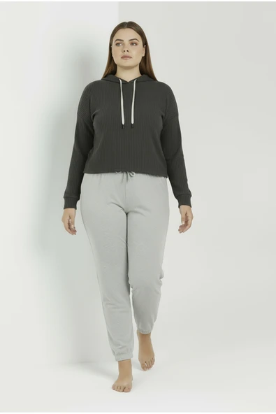 Bravie Jogger Paça Büyük Beden Eşofman Altı Gri 2017 - 7