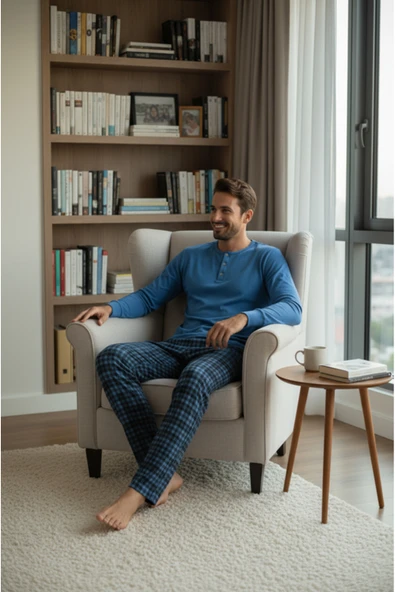 Bravie Luxury Thermal Erkek Pijama Takımı 9744 Mavi - 4