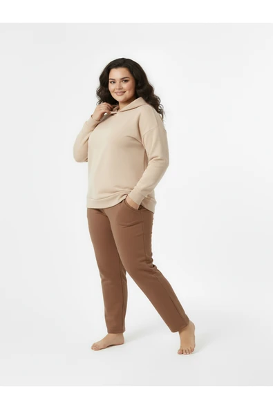 Bravie Düz Paça Büyük Beden Eşofman Altı Hardal 2016 - 3