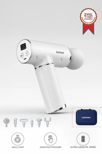 Lenovo N2 Beyaz Titreşimli Masaj Tabancası Sessiz Güçlü 1800mah Şarjlı 6 Başılıklı Egzersiz Aleti ürün görseli