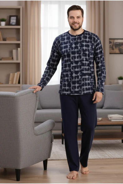 Bravie Erkek Büyük Beden Pijama Takımı 9757 Koyu Renkler