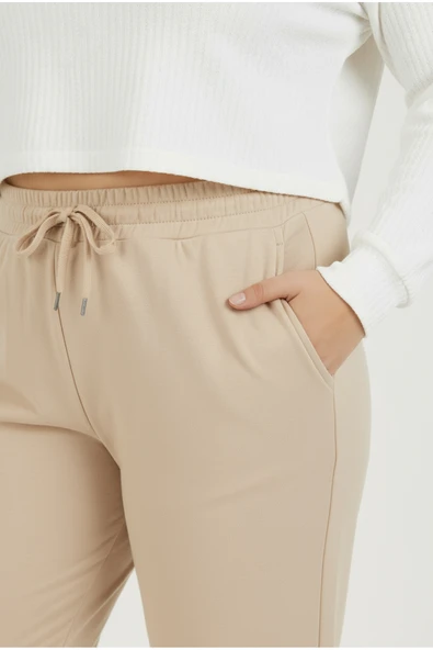 Bravie Jogger Paça Büyük Beden Eşofman Altı Bej 2017 - 5