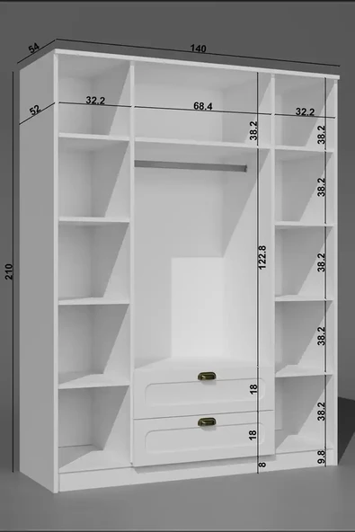 Alya 4 Kapaklı 140 Cm 11 Raflı, Askılı Elbise - Çok Amaçlı Gardırop - Resim 5