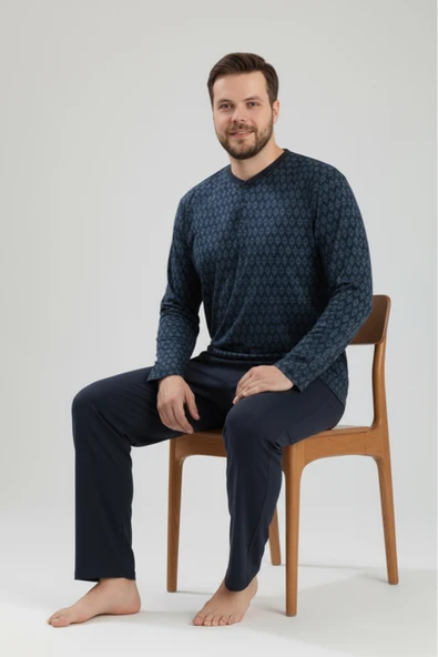 Bravie Erkek Büyük Beden Pijama Takımı 9751 Lacivert - 5