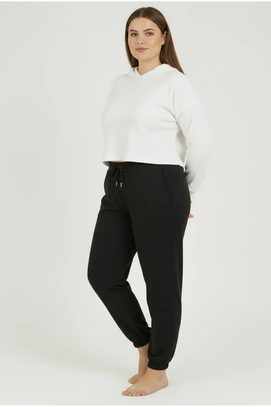 Bravie Jogger Paça Büyük Beden Eşofman Altı Siyah 2017 - 4