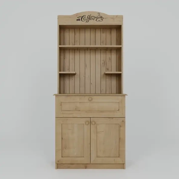 Lucas 2 Kapaklı Çekmeceli Kahve Köşesi ve Çok Amaçlı Mutfak Dolabı - Safir Meşe - Resim 6