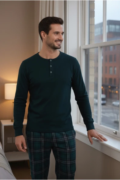 Bravie Luxury Thermal Erkek Pijama Takımı 9747 Yeşil - 3