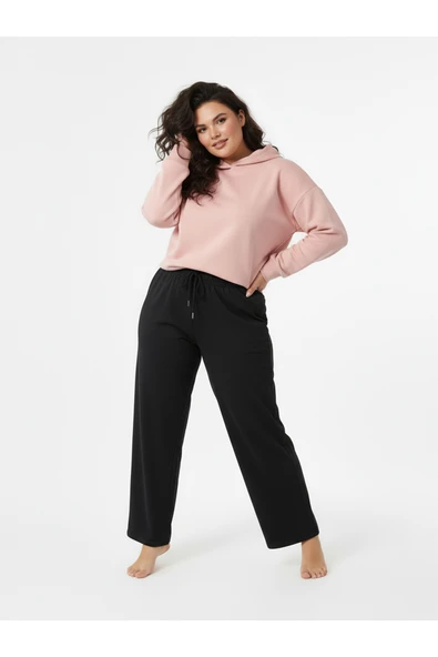 Bravie Düz Paça Büyük Beden Eşofman Altı Siyah 2016