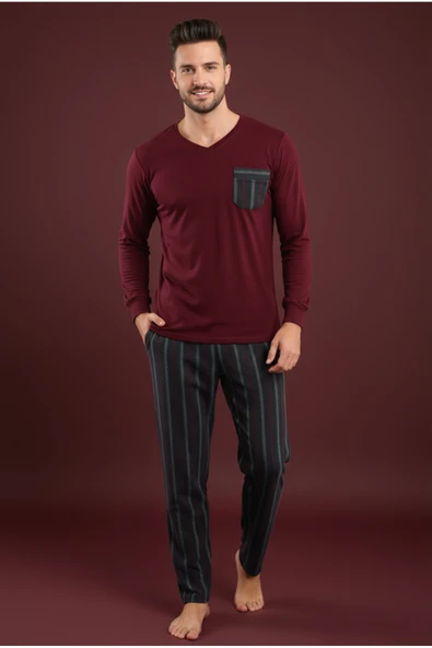 Bravie Luxury Thermal Erkek Pijama Takımı 9732 Bordo