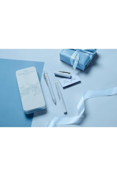 Grip 2011 Hediye Seti Gök Mavisi Metal Kutu Dolma Kalem Ve Tükenmez Kalem Yedek Kartuş - Resim 4