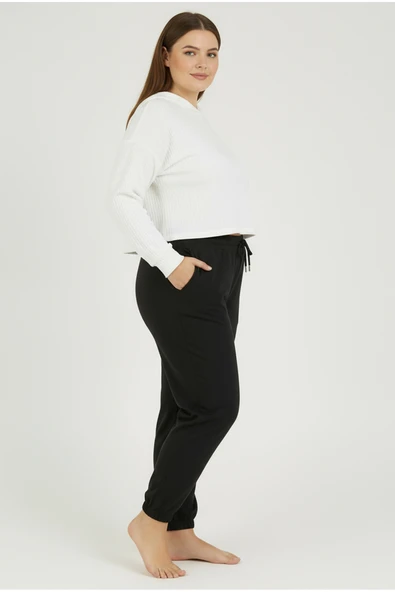 Bravie Jogger Paça Büyük Beden Eşofman Altı Siyah 2017 - 3
