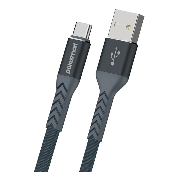 Polosmart PBS409 Type-C Şarj ve Data Kablosu. 2.4 Amper 1.2 Metre Gri ürün görseli 1