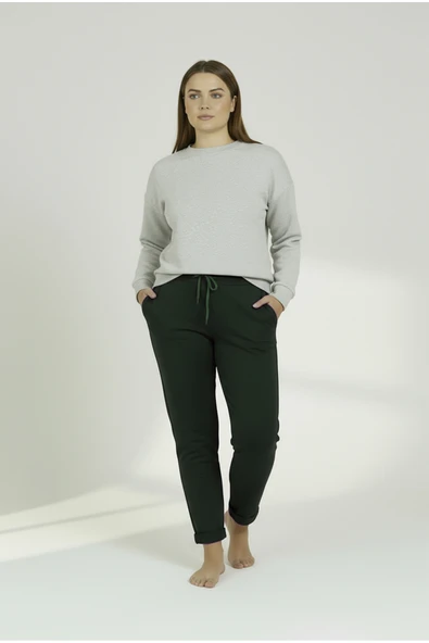 Bravie Duble Paça Büyük Beden Eşofman Altı Haki 2020 - 5