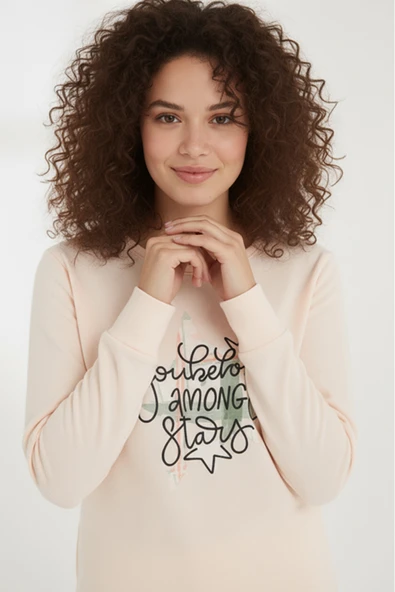 Bravie Luxury Thermal Among Stars Desenli Kadın Polar Kışlık Pijama Takımı – 42058 - 2