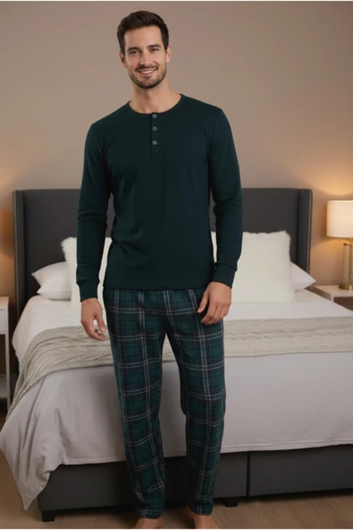 Bravie Luxury Thermal Erkek Pijama Takımı 9747 Yeşil - 2