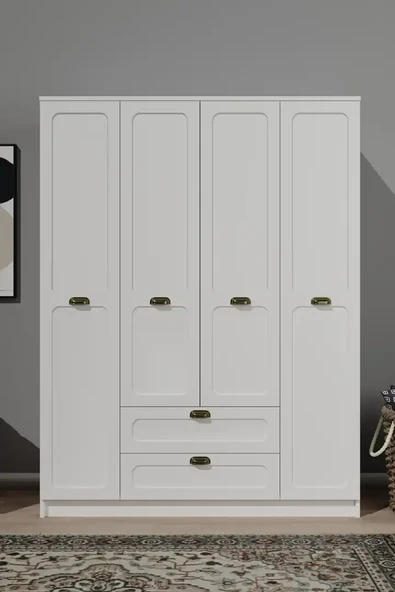 Alya 4 Kapaklı 140 Cm 11 Raflı, Askılı Elbise - Çok Amaçlı Gardırop ürün görseli 1