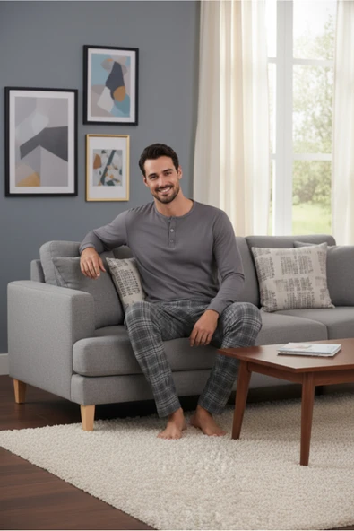 Bravie Luxury Thermal Erkek Pijama Takımı 9733 Füme - 4