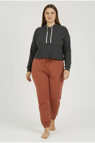 Bravie Jogger Paça Büyük Beden Eşofman Altı Kiremit 2017