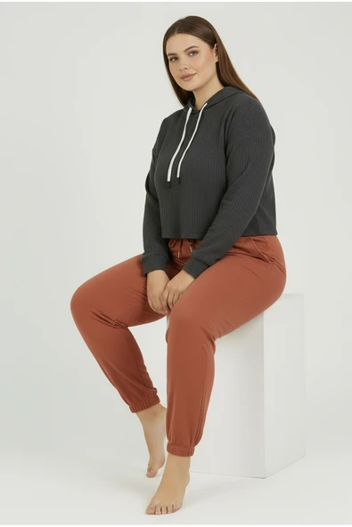 Bravie Jogger Paça Büyük Beden Eşofman Altı Kiremit 2017 - 4