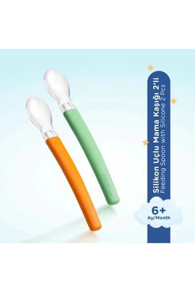 Wee Baby 122 Mama Kaşığı 2'li - Yeşil & Turuncu - Resim 3