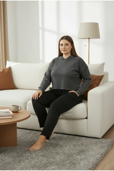 Bravie Duble Paça Büyük Beden Eşofman Altı Siyah 2020 - 4