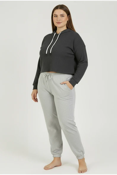 Bravie Jogger Paça Büyük Beden Eşofman Altı Gri 2017