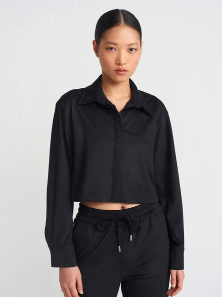 50493 DİLVİN DÖKÜMLÜ SÜET CROP GÖMLEK - Resim 8