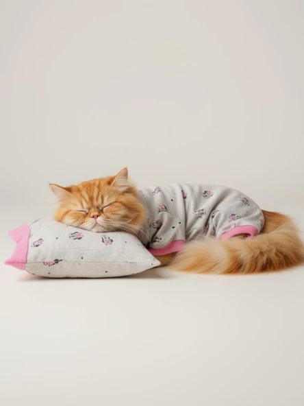 Pembe Minnie Kedi Uyku Seti | Penye Kedi Tulum ve Mini Yastık Takımı | Pamuklu | Tüy Dökülmesini Azaltır | ürün görseli 1