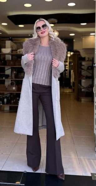 Ekol Yakası Kürklü Torba Cepli Kaban - Resim 5