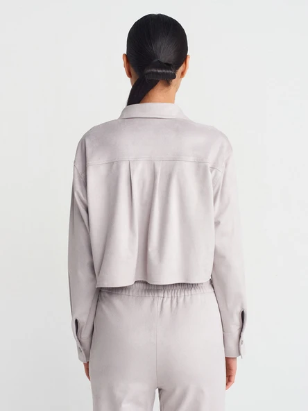 50493 DİLVİN DÖKÜMLÜ SÜET CROP GÖMLEK - Resim 9