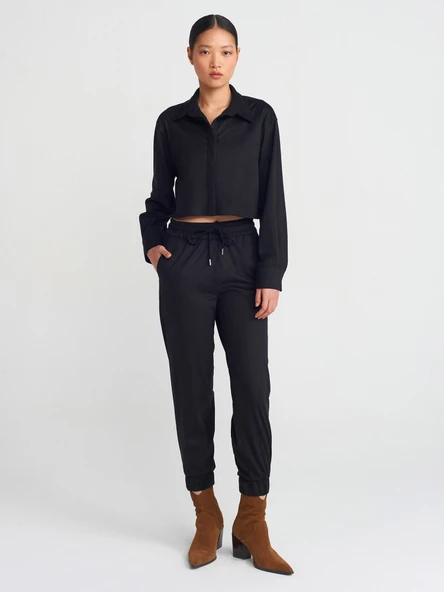 50493 DİLVİN DÖKÜMLÜ SÜET CROP GÖMLEK - Resim 4